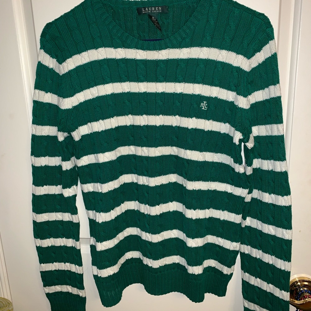 Green and white striped sweater